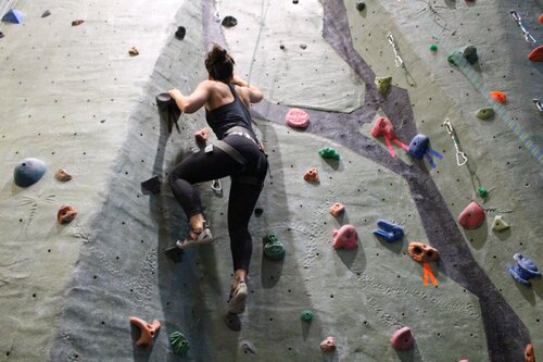 Student rock climbing 