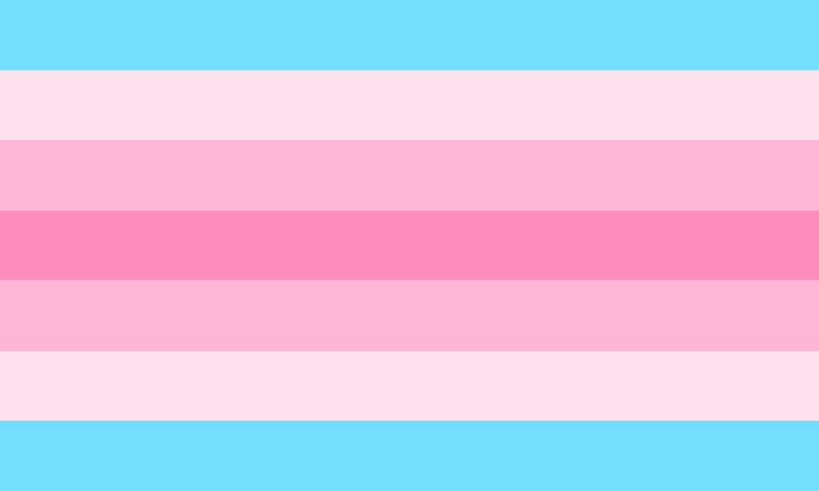 The trans femme flag featuring stripes and shades of pink and blue 