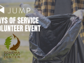ASP 'JUMP Day of Service Sonoma Ecology Center' graphic featuring someone putting trash into a black trash bag