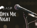 ASP 'Open Mic Night' graphic featuring a microphone