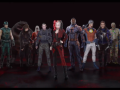 All members of the Suicide Squad standing in a line in front of a black background