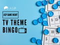 ASP 'TV Theme Bingo' graphic featuring Bingo cards and chips