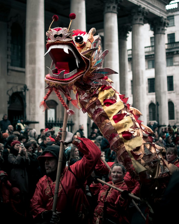 People performing a lion dance at the Chinese New Year’s Parade