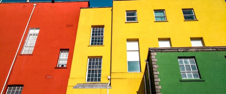 Brightly colored buildings 