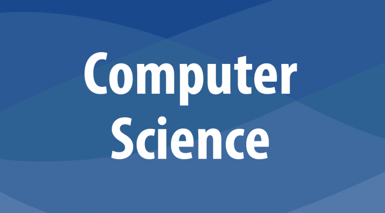 The words 'Computer Science' in white in front of a wavy blue background