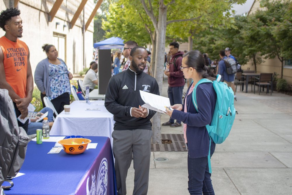 Students talking during Career Fair tabling