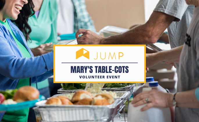 Flyer for the 'JUMP Mary's Table Cots' volunteer event
