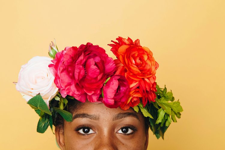 Someone wearing a faux flower crown