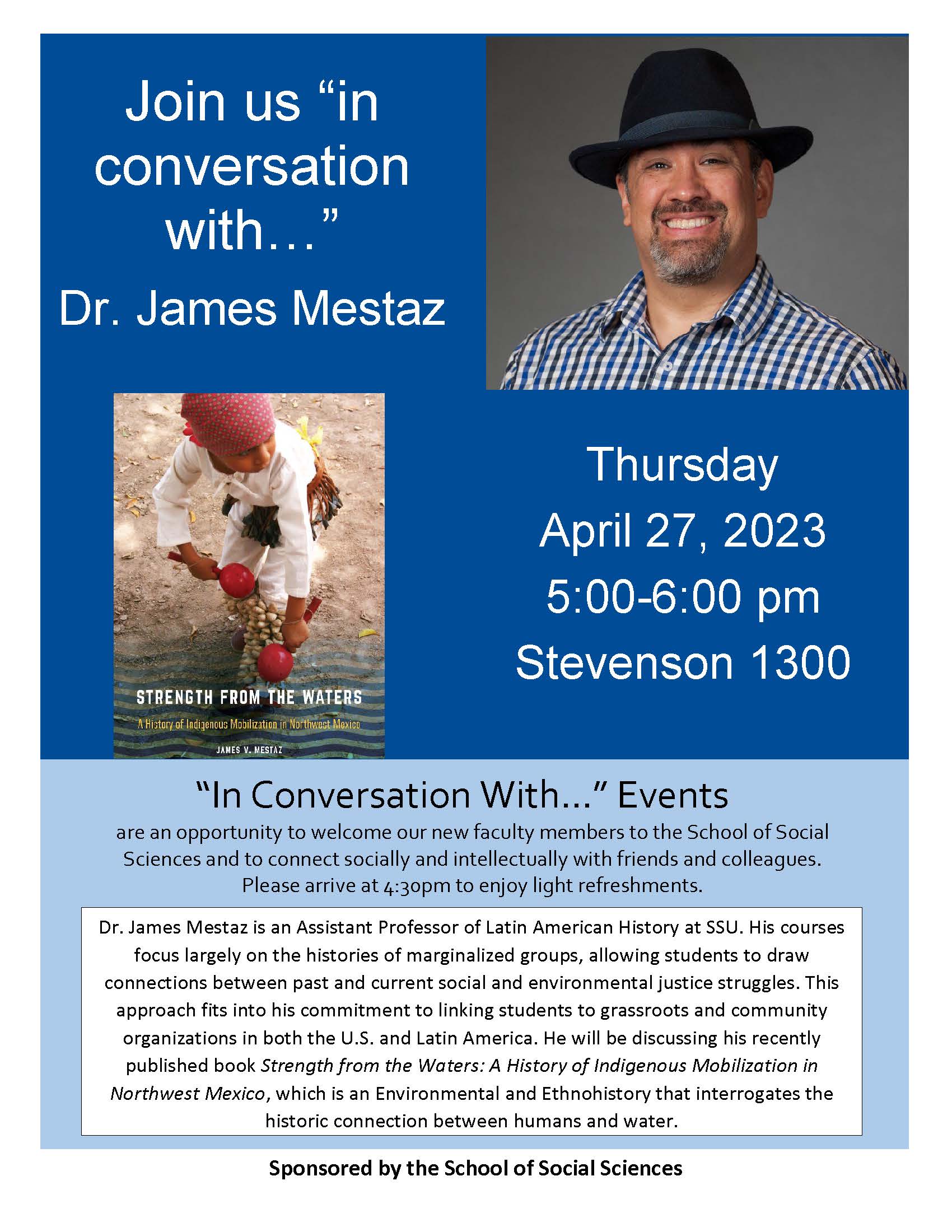 Flyer for "In Conversation with Dr. James Mestaz" Event