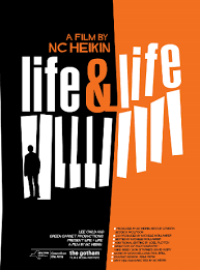 Film poster for 'Life & Life' featuring a graphic illustration of piano keys and a person's silhouette