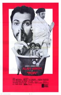 Film poster for 'Popi' featuring a collage of people inside a bathtub