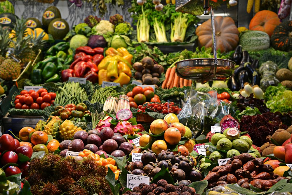 Colorful bunches of different kinds of produce