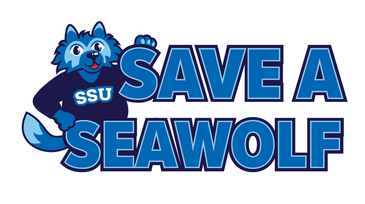 A graphic of Lobo with the words 'Save a Seawolf'