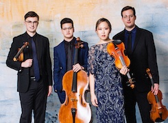 The members of the Balourdet Quartet posing with their instruments