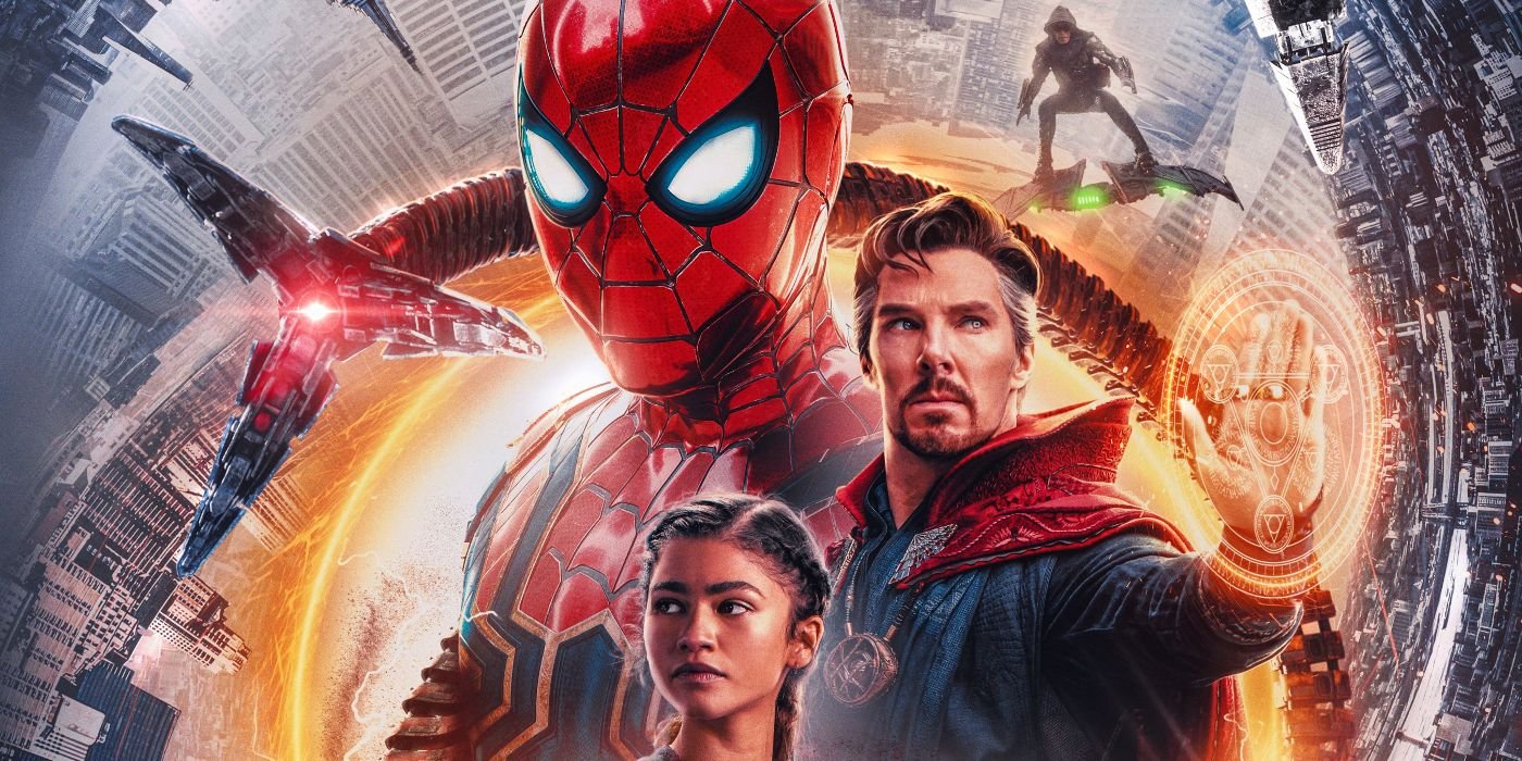 The film poster for 'Spider-Man: No Way Home' featuring a graphic of the main characters