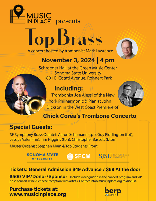 The event poster for Top Brass, presented by Music in Place