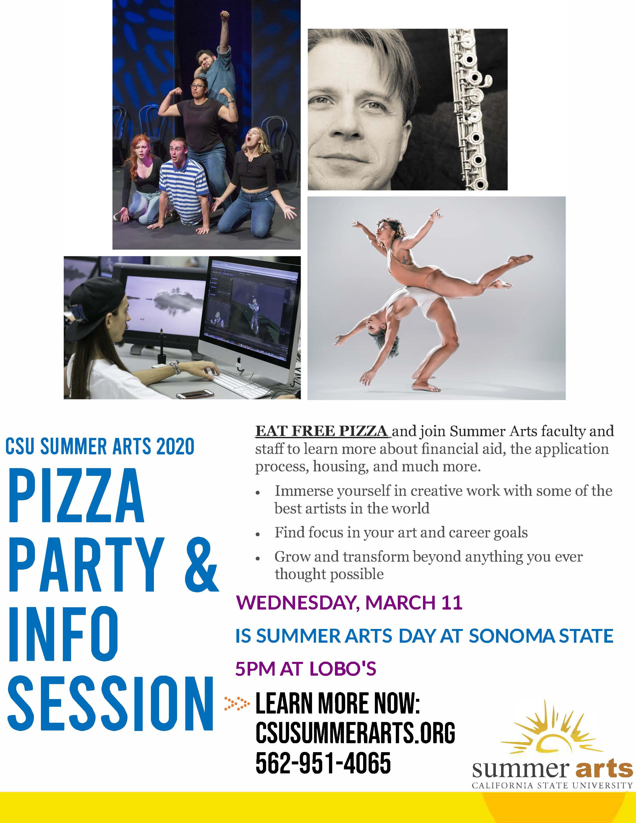 CSU Summer Arts 2020 Pizza Party & Info Session Sonoma State University
