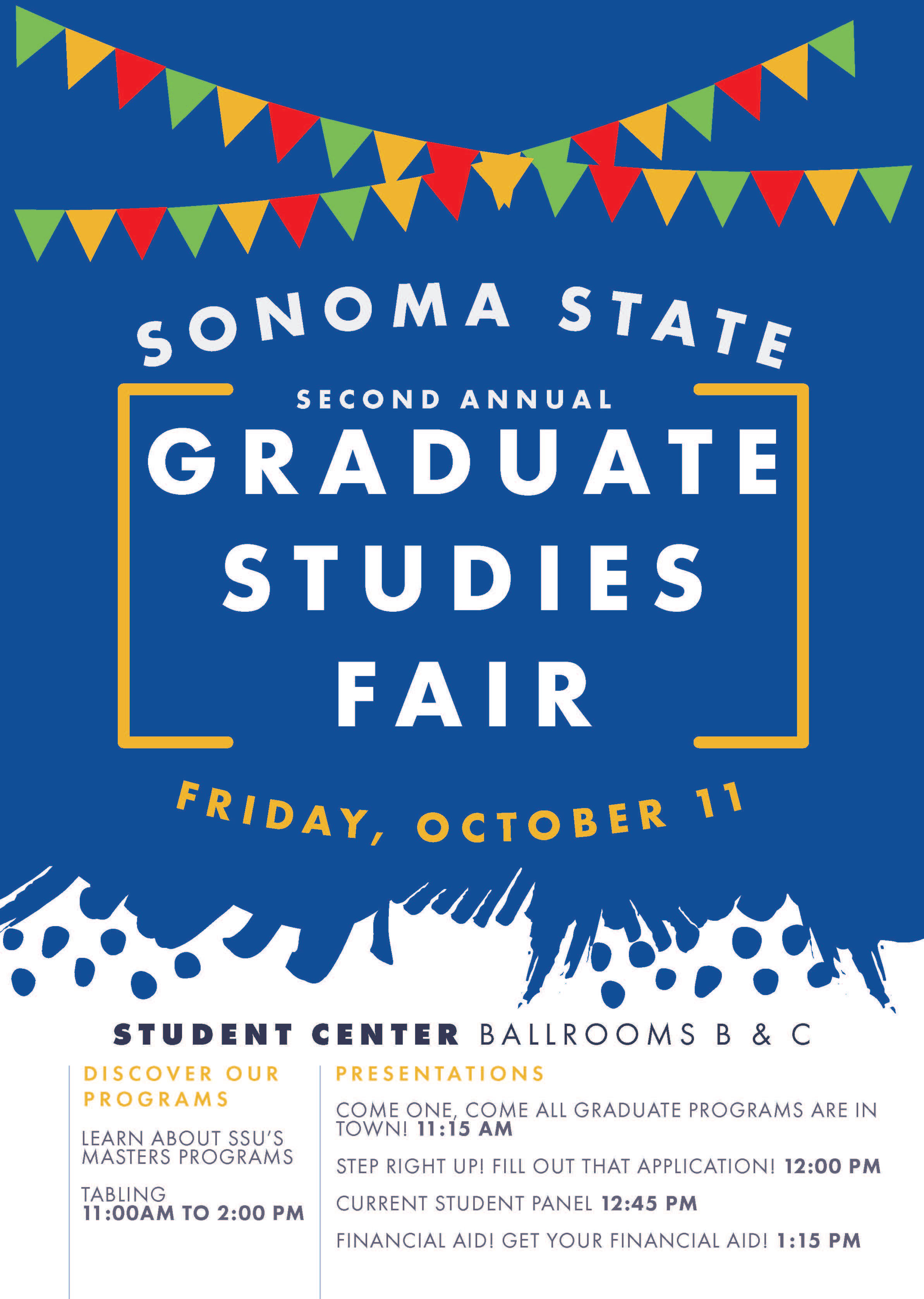 The event flyer for the second annual SSU Graduate Studies Fair