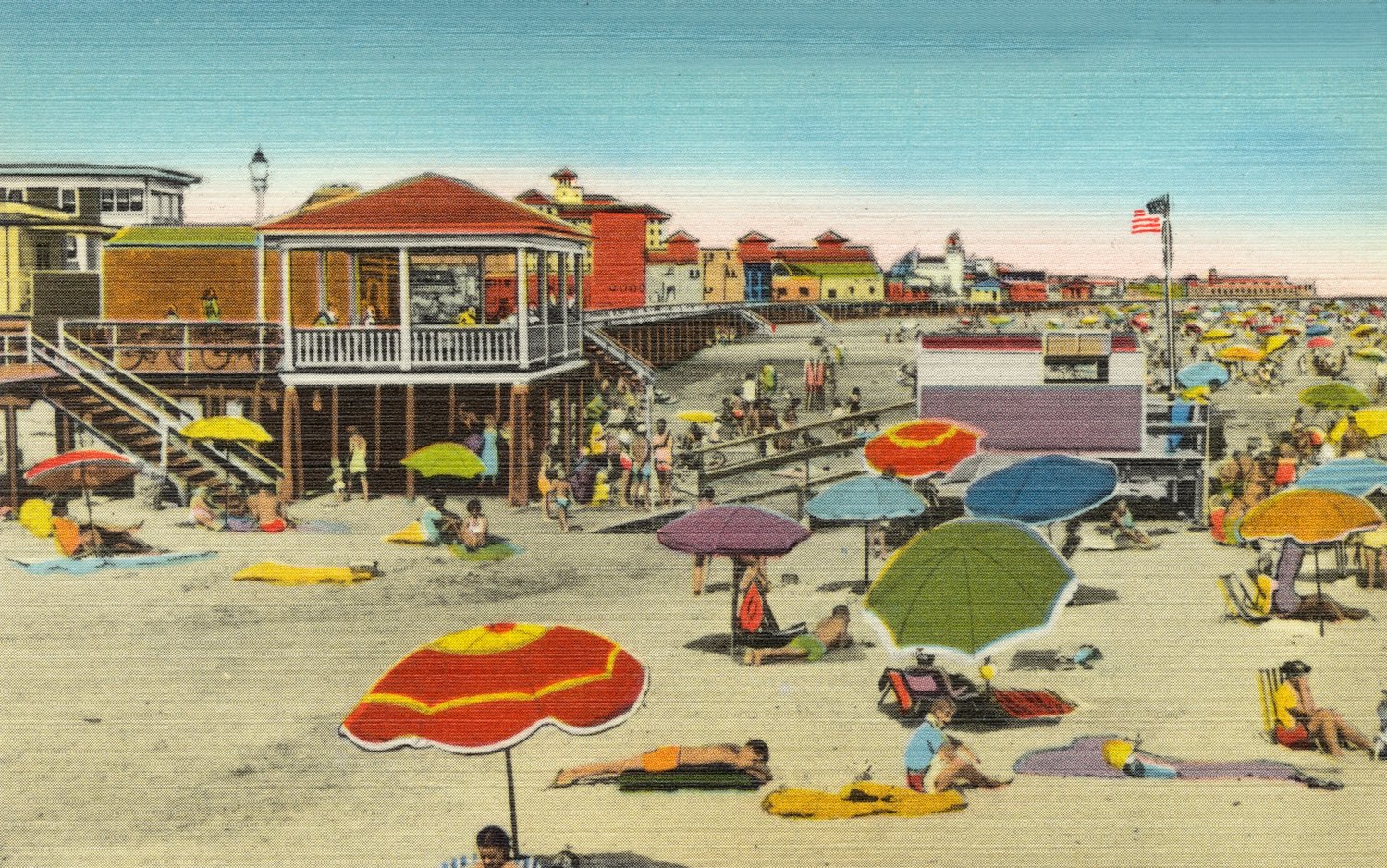 A vintage painting of a boardwalk