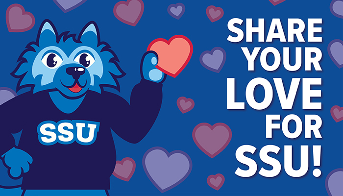 'Share Your Love For SSU' with Lobo holding a heart