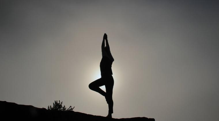 silhouette of a person in the yoga tree pose