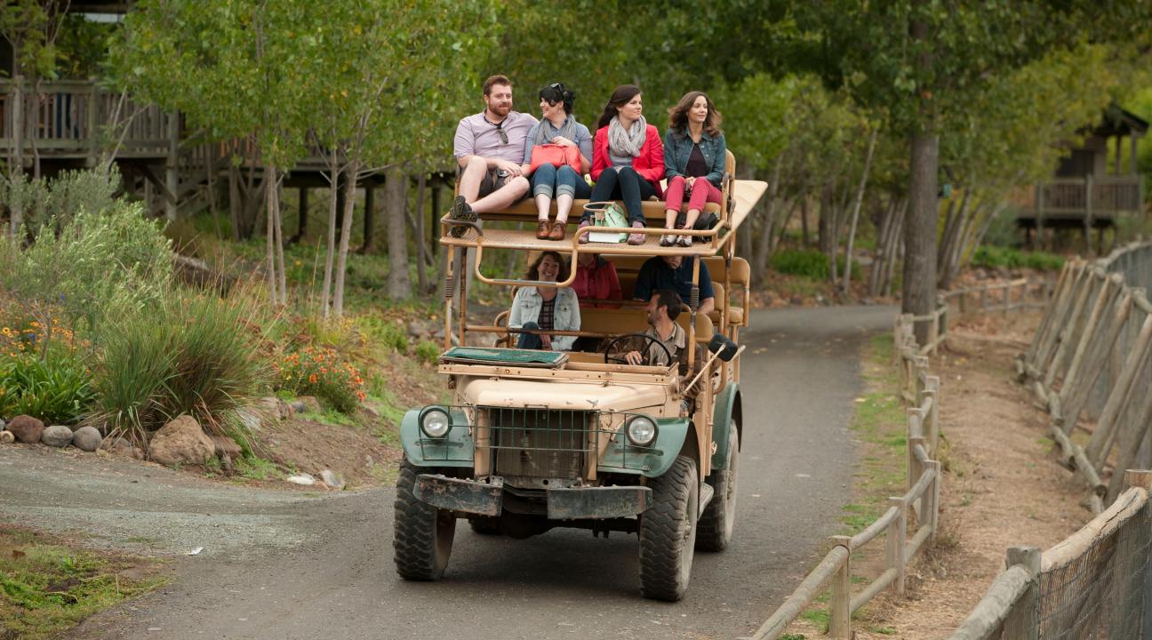 Family on a safari ride at Safari West in Santa Rosa