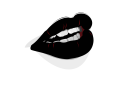 A graphic of a half-open mouth with red and black lips