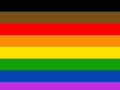 The LGBTQIA flag, featuring the colors brown, black, red, orange, yellow, green, blue, and purple
