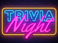 A blue, yellow, and magenta graphic of a neon sign with the words 'Trivia Night' 