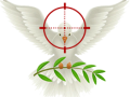 An angel, target, and  olive branch graphic 