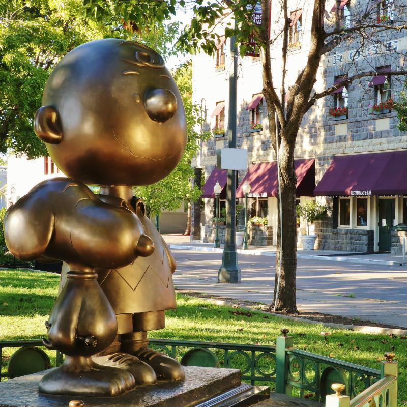 Santa Rosa Railroad Plaza with Charlie Brown and Snoopy statue