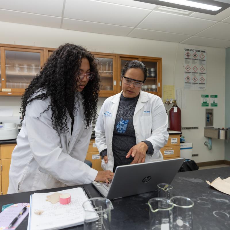 Chemestry professor helping a student
